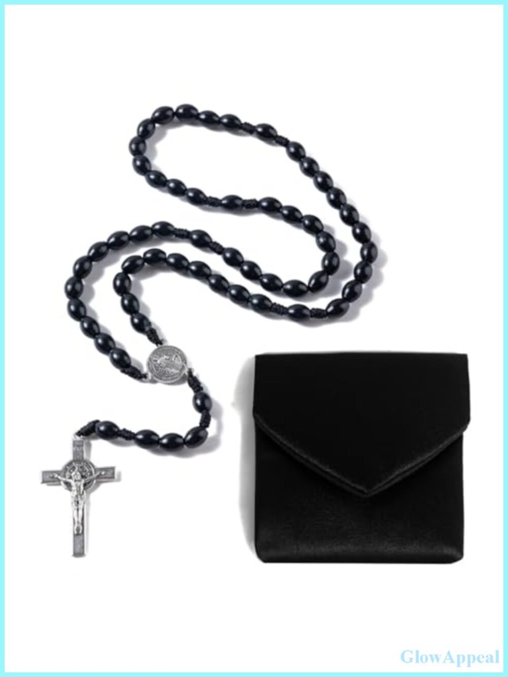 Handmade Wooden Rosary Beads Catholic Necklace with Metal Cross